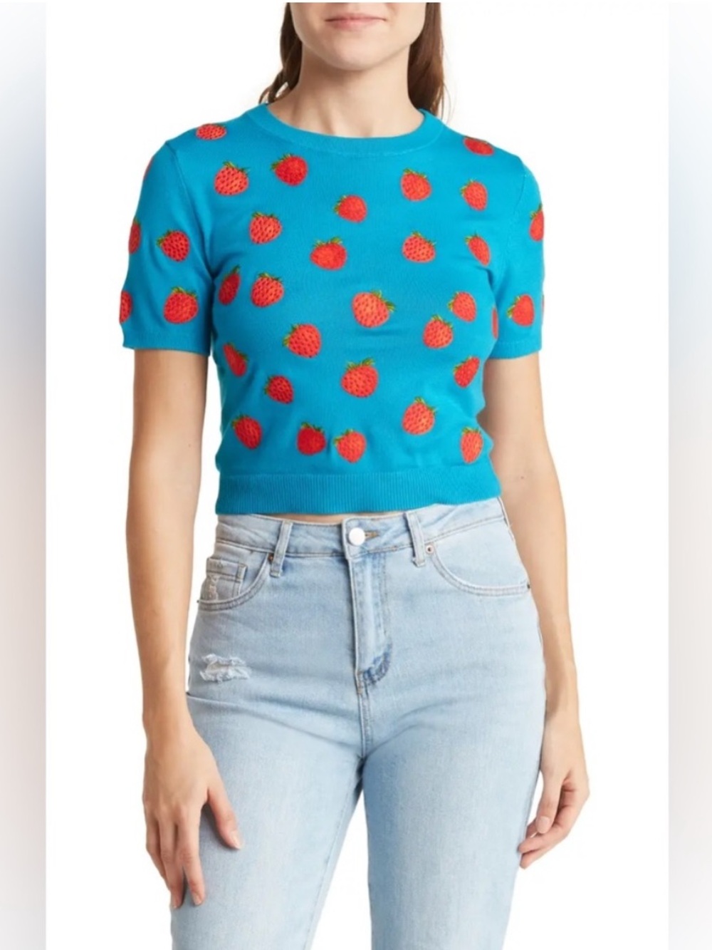 NWT! Alice and Olivia Ciara Embroidered Strawberry Pullover Sweater - Picture 9 of 16